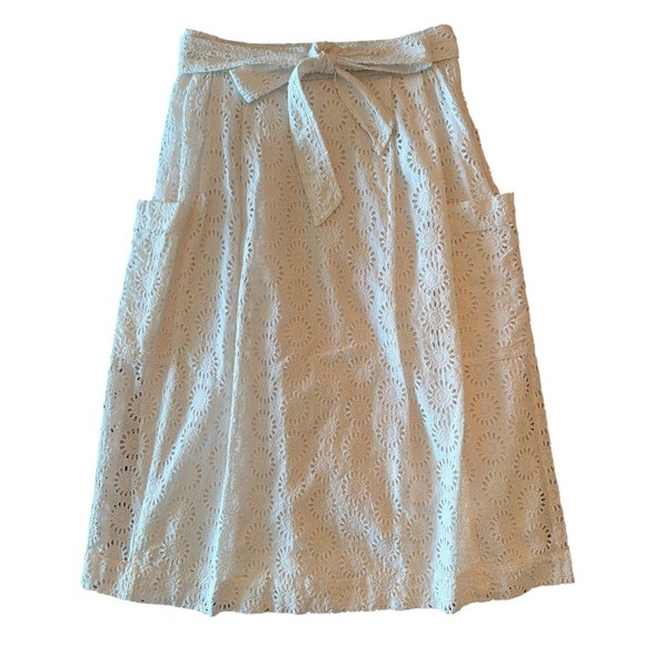 Lilly Pulitzer Pier Midi Skirt 4 White Eyelet Cotton Pockets Belted Resortwear - Picture 3 of 11